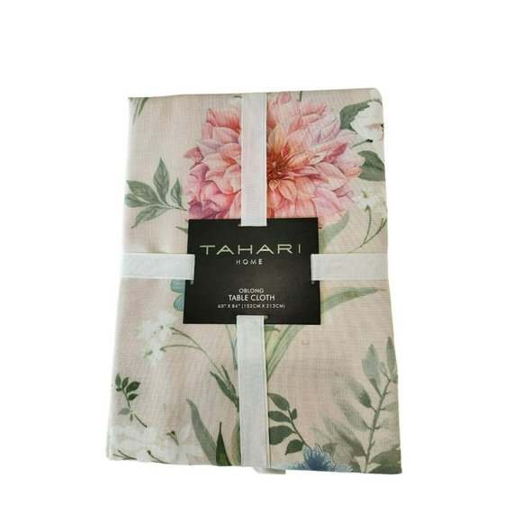 Tahari Home Floral Tablecloth Shabby Chic Style Pastel Color 60x84in Oblong - Picture 7 of 11